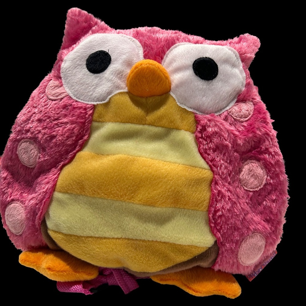Pink and Yellow Owl Plush Backpack
